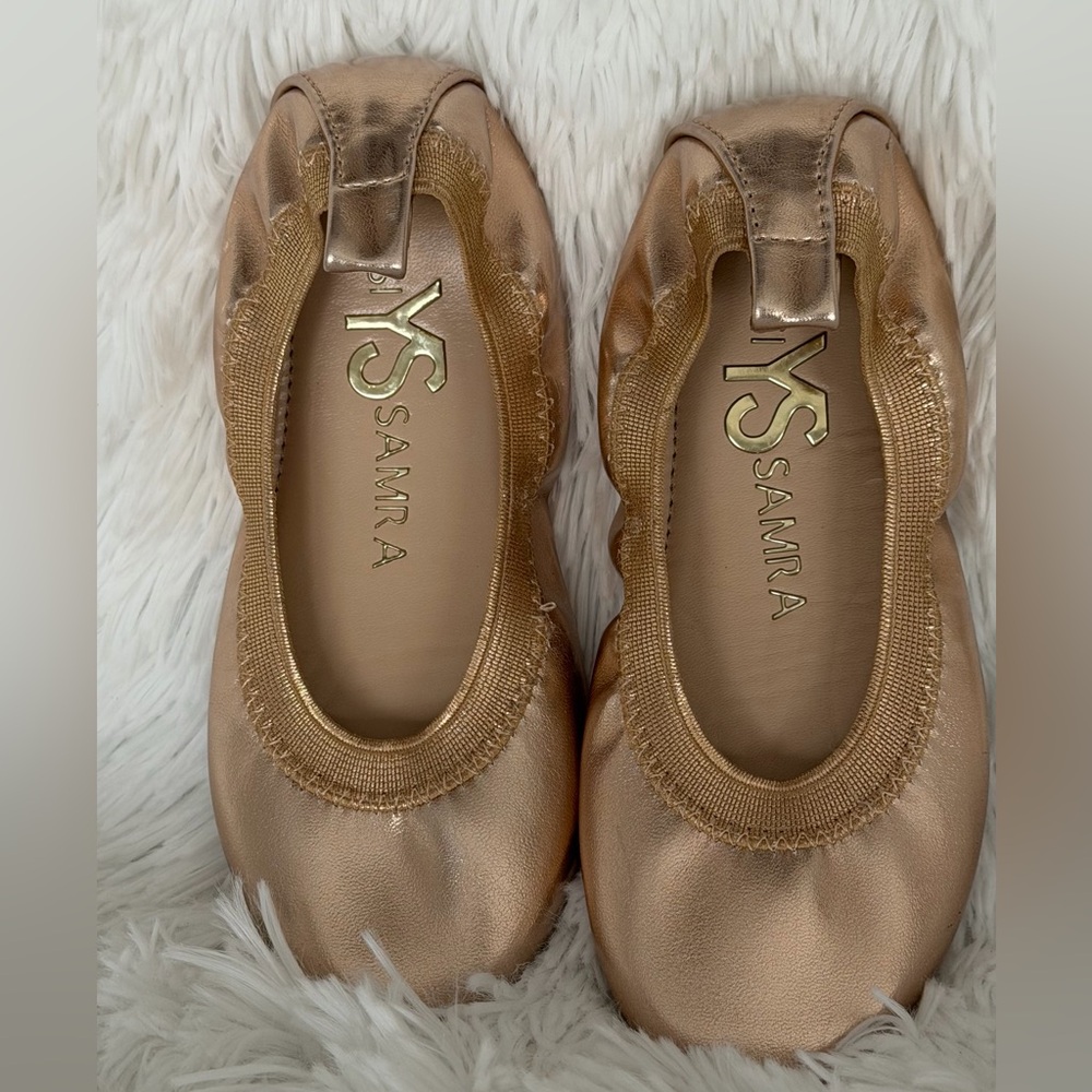 NWOT Kids Metallic Gold Yosi Samra Ballet Flats